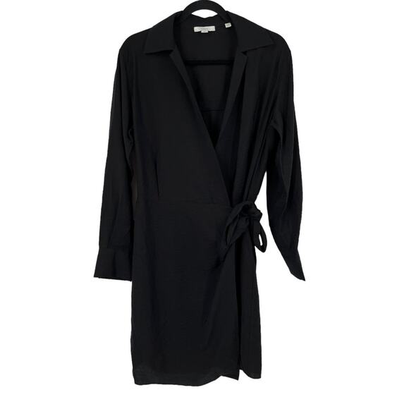 Vince Dress Long Sleeve wrap front shirt black Medium M - Picture 2 of 10
